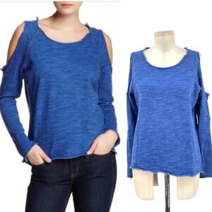 Nation LTD Clara Cold Shoulder Sweatshirt Top Blue Size Small